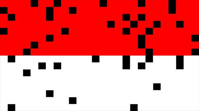 Indonesian flag pixel transition on transparent background