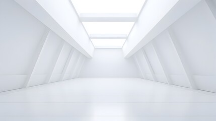 Obraz premium Minimalist White Architectural Interior with Bright Hallway Corridor