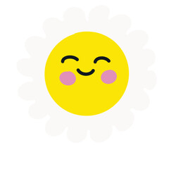 Flowers convey happiness Smiling face, eyes closed. White flowers, yellow stamens