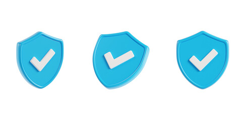 3d Approved Shield, protection and security 3d icon set, transparent background
