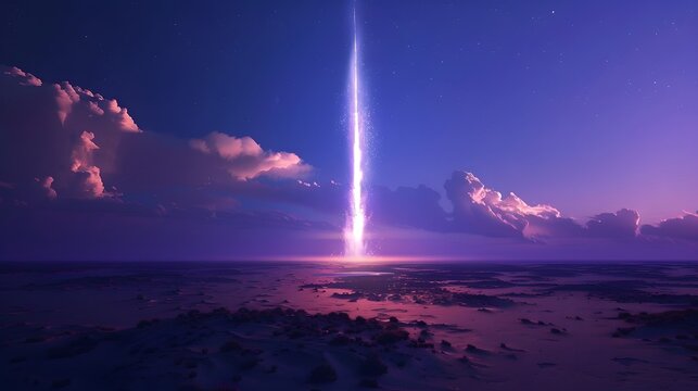 Unexplained light formations reminiscent of a sword Nighttime Fountain Under Starry Sky