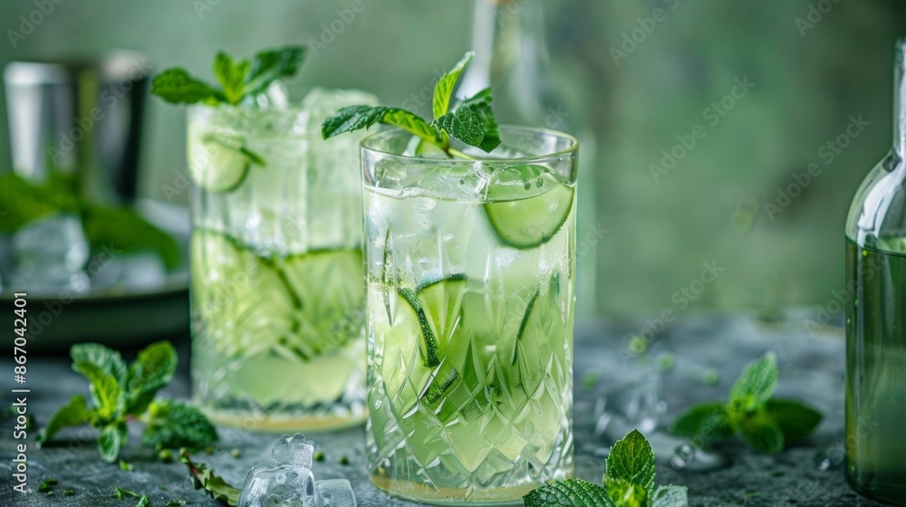 Aufkleber a refreshing blend of foraged wild mint and cucumber mixed with gin and topped with a splash of soda