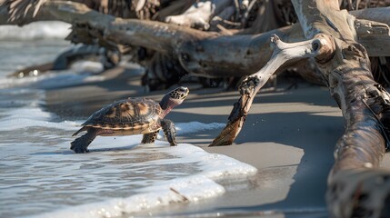 Obraz premium Little turtle on the beach,Copy space. 