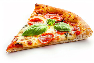 slice of pizza on white background