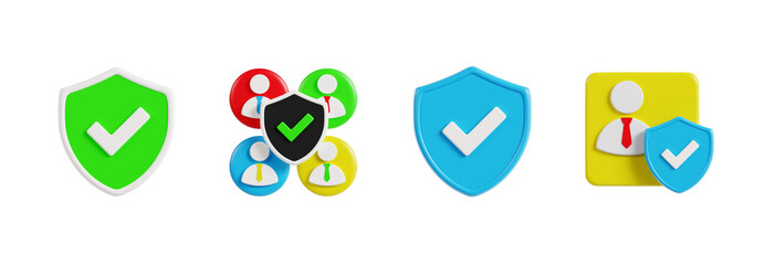3d icon of Approved Shield, Security Team, User Security. Protection and Security 3d set. Transparent background