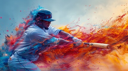 Dynamic Baseball Swing with Explosive Colors - Generative AI