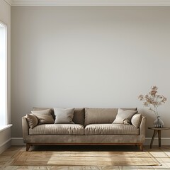 living room with sofa in front of empty wall