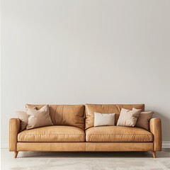 leather sofa in a room in front of empty wall