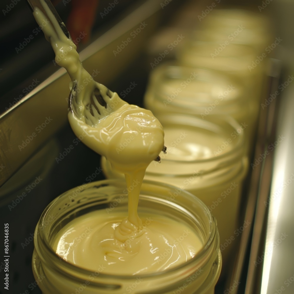 Poster the homemade mayonnaise being jarred and labeled with the date it was made emphasizing its freshness