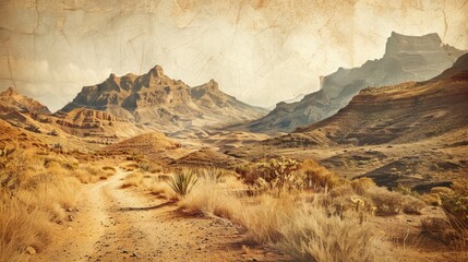 Naklejka premium Gran Canaria landscape on textured square old paper background