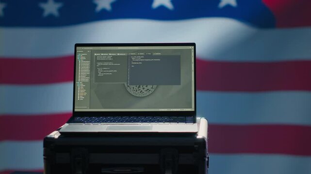 USA CIA agency using mass propaganda tools on laptop to influence population, engaging in psychological operations. Central intelligence agency commits PsyOp sabotage using device, camera A