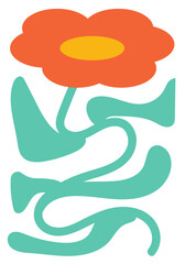 Groovy abstract flower.Organic doodle shapes in trendy naive retro hippie 60s 70s style. Contemporary poster and background. Floral botanic vector illustration