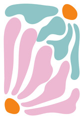 Groovy abstract flower.Organic doodle shapes in trendy naive retro hippie 60s 70s style. Contemporary poster and background. Floral botanic vector illustration