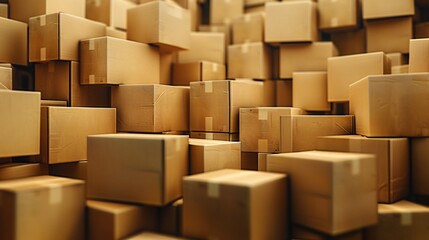 Fototapeta premium 3d rendering of a lot of cardboard boxes stacked in a warehouse.