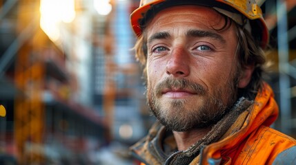 Fototapeta premium Portrait of a Construction Worker at a Building Site - Generative AI