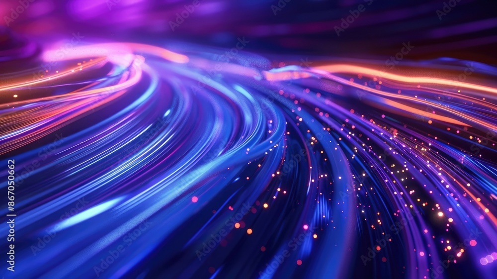 Poster a mesmerizing view of a neon light tunnel with vivid colors and dynamic motion, creating a futuristi