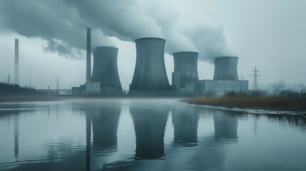 Obraz premium Create images of nuclear power plants, smoke from factories, air pollution.