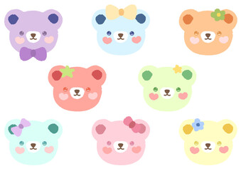 Collection of cute Bear face illustration 