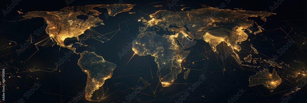 Aufkleber A minimalist world map with glowing lines representing interconnected routes, perfect for travel and tourism backgrounds. Generative AI