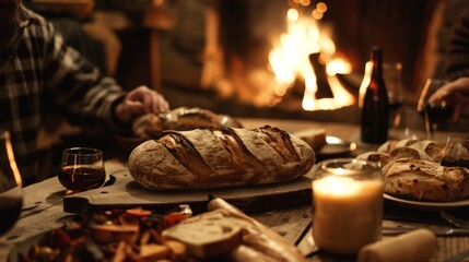 Freshly baked bread still warm from the fire is passed around the table as conversation and laughter flow freely ast friends.