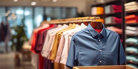 Fototapeta premium Blue Button-Down Shirt On Display In Clothing Store