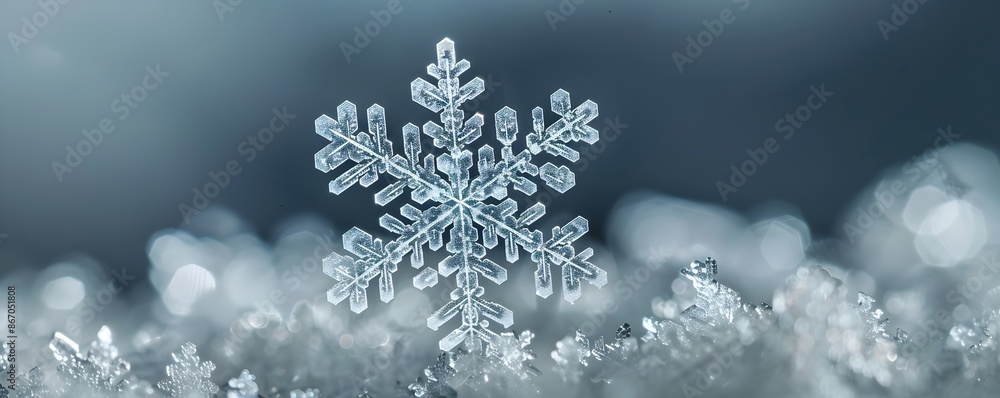 Poster detailed macro photography of intricate and unique snowflake crystal patterns on white background