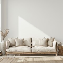 modern living room with sofa in front of empty wall
