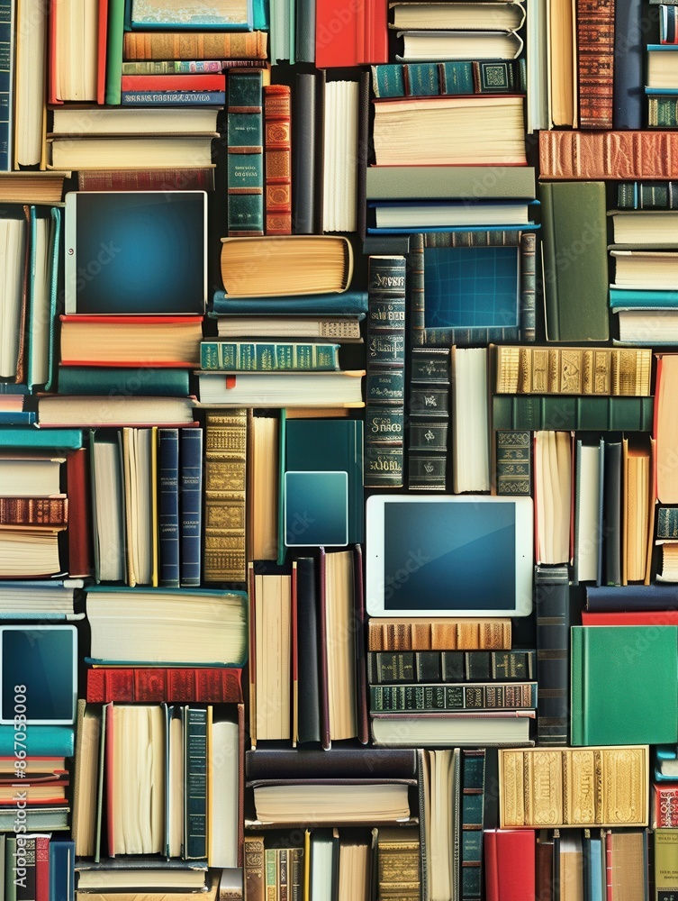 Leinwandbilder Tablets and e-readers display educational materials and e-textbooks, showcasing a modern approach to learning. Generative AI
