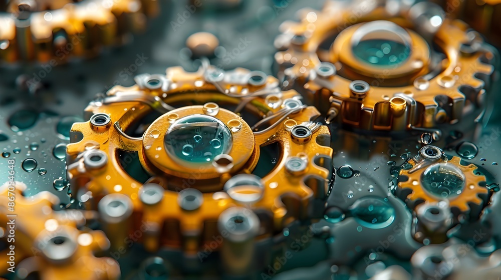 Poster intricate metallic gears and cogs machinery abstract background