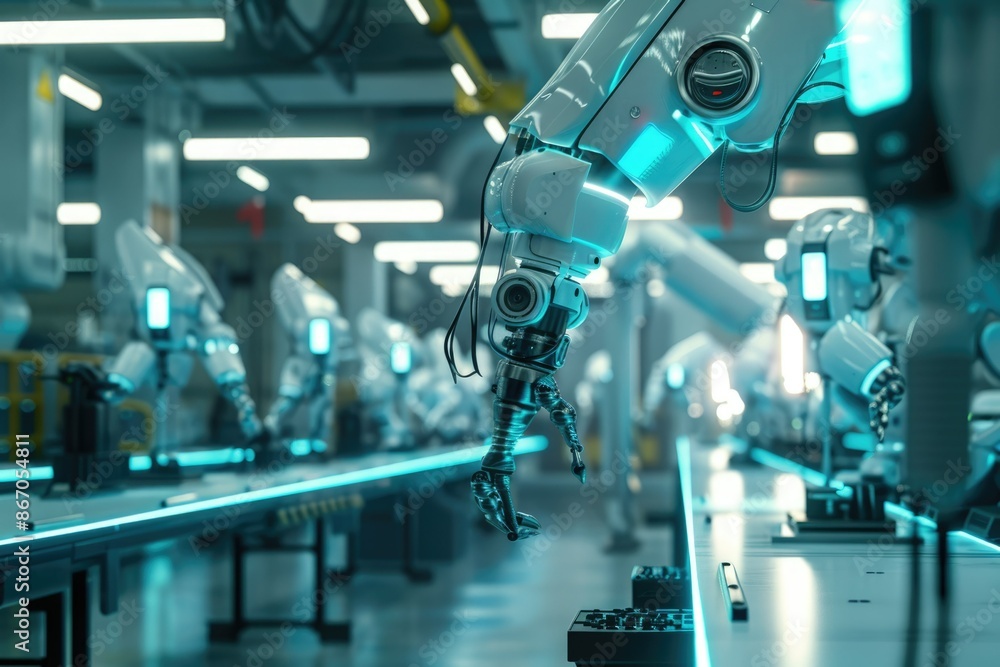Poster detailed view of stateoftheart production line with advanced circuitry and electronic components aig