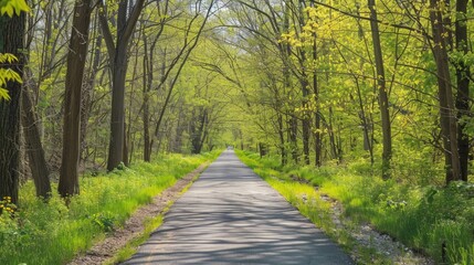 Obraz premium Scenic bike path along an old railway route during the spring