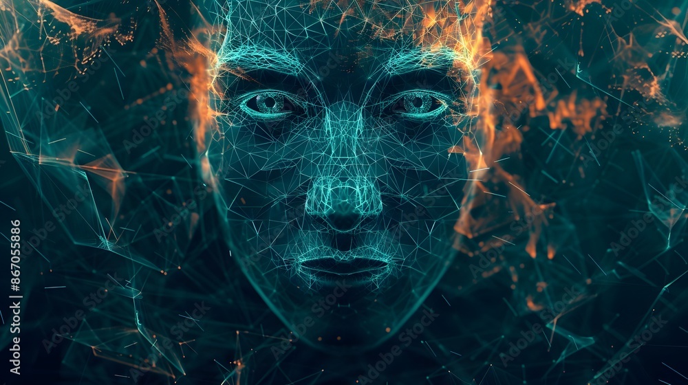 Poster mesmerizing fractal face:a digital surreal of the mind's depth