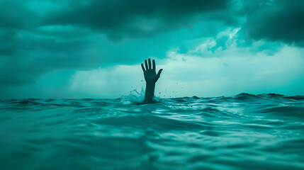 Hand reaching out of water symbolizing struggle and survival. World Drowning Prevention Day