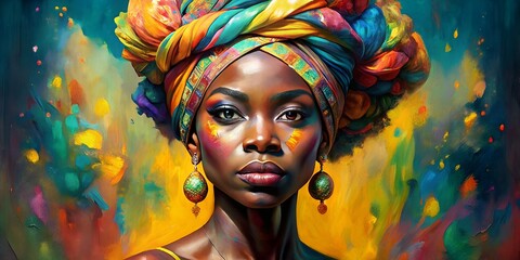 Abstract Portrait of a Black Woman in Modern Turban