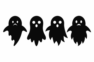 Halloween ghosts silhouette vector set, Collection of Halloween ghost silhouettes
