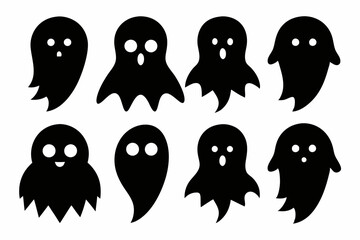 Halloween ghosts silhouette vector set, Collection of Halloween ghost silhouettes
