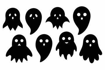 Halloween ghosts silhouette vector set, Collection of Halloween ghost silhouettes
