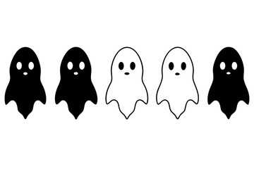 Halloween ghosts silhouette vector set, Collection of Halloween ghost silhouettes
