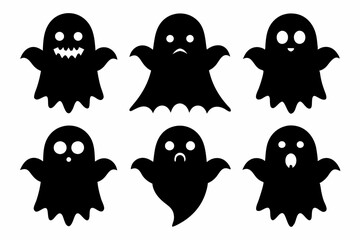 Halloween ghosts silhouette vector set, Collection of Halloween ghost silhouettes
