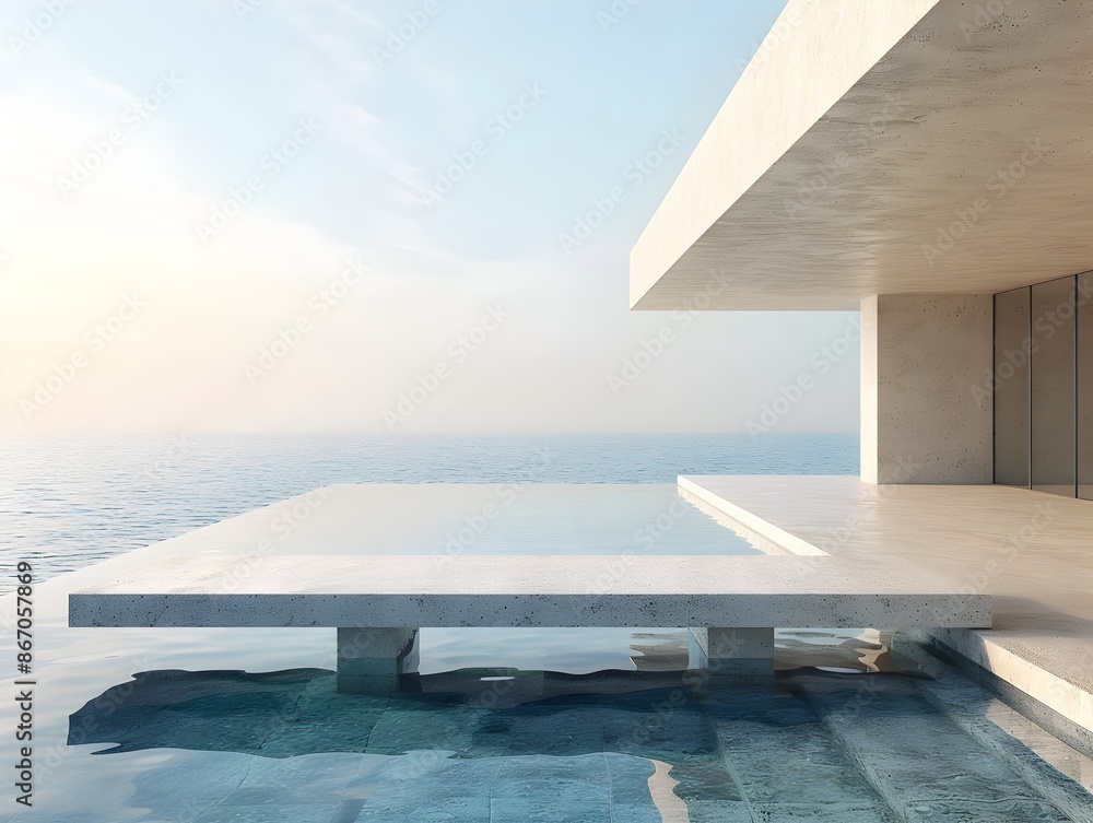 Aufkleber elegant minimalist concrete table with calm pool reflection for stylish product display