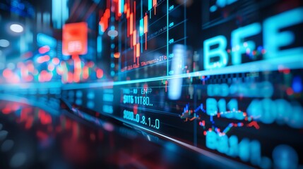 the screen of a busy stock exchange is filled with symbols