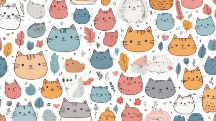 Doodle Animals Theme Cat Nature Design Fashion and Packaging Generative AI