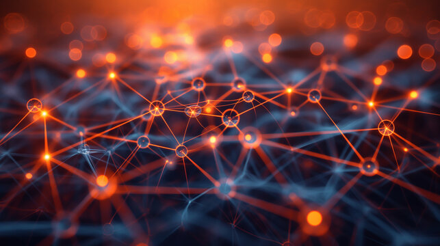 Neural Network: An abstract representation of a neural network with nodes and connections. 