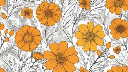 Doodle Flowers Theme Floral Nature Design Fashion and Packaging Generative AI