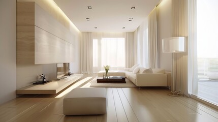 Fototapeta premium Minimalist interior design with clean lines and neutral colors in a modern living room