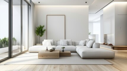 Fototapeta premium Minimalist interior design with clean lines and neutral colors in a modern living room