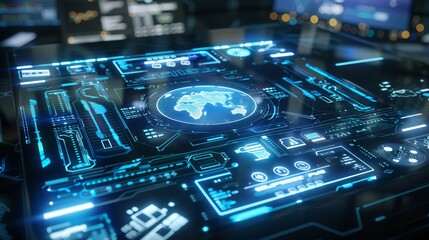 Obraz premium Futuristic technology interface with holographic displays