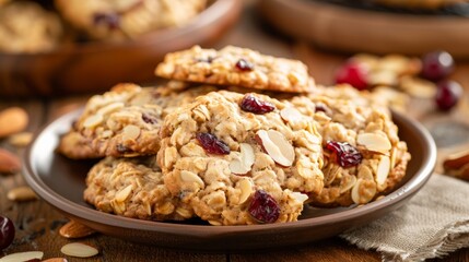 A hearty oatmeal cookie bursting with chunks of dried apples cranberries and toasted almonds.