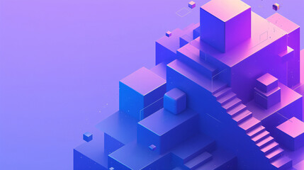 Abstract geometric shapes in blue and purple colors, with copy space text for technology, digital art, and abstract