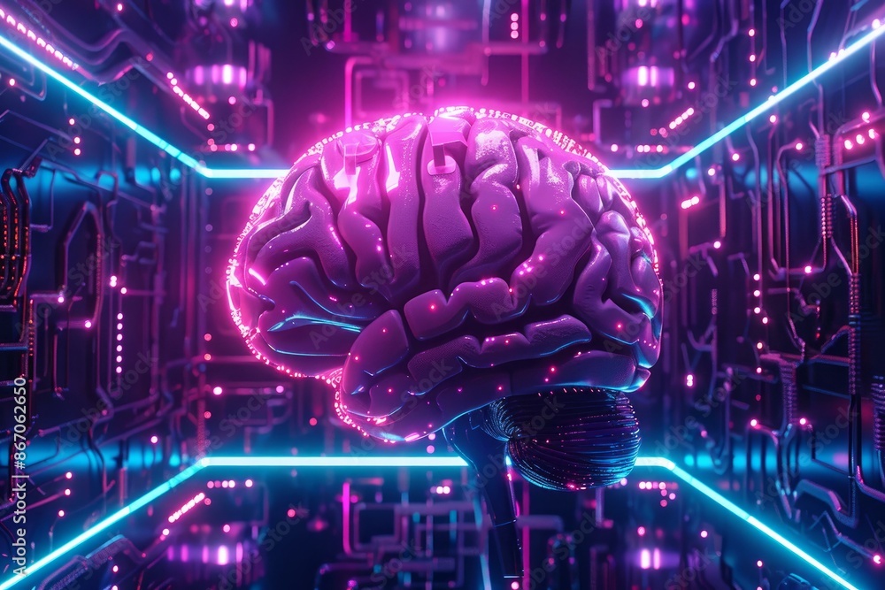 Aufkleber 3d rendering of a human brain surrounded by electronic circuits, symbolizing artificial intelligence